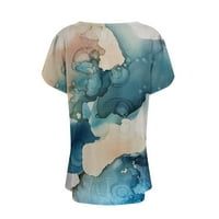 Žene ljetne vrhove kratki rukav casual bluza Grafički ispisi Žene košulje scoop vrat nebo plavo 2xl
