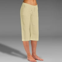 Žene Ljetne casual labave pamučne i posteljine plus veličina modni džep Solična boja elastične duge