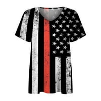Košulje od 4. jula za žene Ljeto američke zastave V izrez kratkih rukava majica