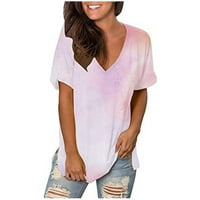 Slatki vrhovi za žene casual tie-dye Print V-izrez Labavi majica kratkih rukava Top bluza Pulover Pink