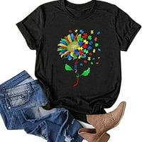 Rollbacks Majice za žene Classic-Fit Casual Basic Sunflower Graphic Print TEE košulja Crewneck Cosy