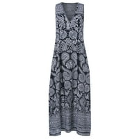 Maxi haljine za žene plus veličine cvjetni ispis dnevni casual bez rukava vintage boemian v izrez maxi