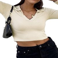 Kiapeise ženski V izrez s dugim rukavima ubodne gornji dio rukava seksi tanka fit solidna majica majica