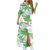 Zunfeo Ženska casual haljina - Proljeće Ljeto rever dugih rukava Maxi haljina tiskana slobodna udobna