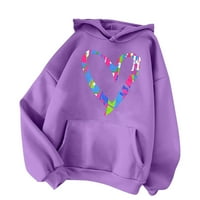 Riforla Ležerne dukseri za ženske dukseve Trendy grafički printer pulover kapuljač kapuljača Ležerne prilike pad labavih bluza s dugim rukavima sa džepom Ženske dukseve i dukseve Purple XXL