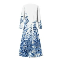 Žene cvjetni print O-izrez Midi Ležerna majica Haljine Loot Flowy dugih rukava Dnevna haljina za odmor