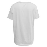 Cara Lady Women Moda Ležerne prilike Print V-izrez Labavi majica kratkih rukava Top bluza Pulover bijeli