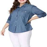 Agnes Orinda ženski plus veličine prugasti džepovi s dugim rukavima traper radna majica