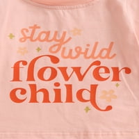 Qinghua novorođenčad dječja djevojka Groovy Wild Cvjetni majica TOP FLARED HLAČE Ljetna odjeća ružičasta