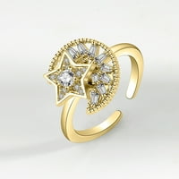 Sterling srebrni otvoren podesivi zvijezde i mjesec vjenčani prsten za žene 18K pozlaćeno sa bijelim