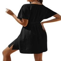 Wassery Žene Ljetna casual haljina Solidna boja V-izrez kratki rukav Mini haljina modna haljina za sunčanje