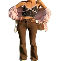 Thefound ženske visokog struka rastegnute pantalone labave rasterete traper hlače Vintage casual ravno