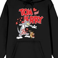 Tom & Jerry Likovi sa srcima i naslovom Logo Ženska crna grafička kapuljača - velika