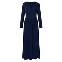 Žene Maxi haljine Ljetni modni print V Džep izrez Solid Boja Ležerna haljina s dugim rukavima Vestidos