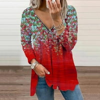 Ženski dugi rukav modni V-izrez za bluzu od tiskane majice