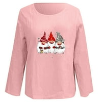 Zodggu Košulje za žene s dugim rukavima Crcting Božićne moderne modne dame labave casual vrhove bluza santa claus sretan božić Pismo Ispis ženske slobodno vrijeme Pink XL