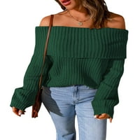 Nokiwiqis pletene džemper od ramena pune boje casual labav dugi rukavi pulover vrhovi ulični odjeća
