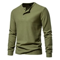 Muška vafla pletena košulja s dugim rukavima 4-tipke casual obični tee majica pulover jeseni duks top
