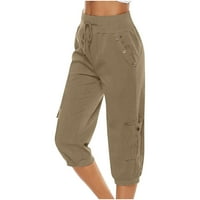 Ženske hlače Čvrste boje elastične labave ravne hlače za noge sa džepom Khaki M
