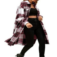 Ženska jesen Flannel plaid majica dugih rukava rever niz dolje srednje duge jakne prema gorju džepovima