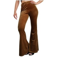 Modne ženske udobne boje u boji za slobodno vrijeme zvona hlače visoke struk hlače kava xxl