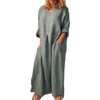 Twowood Casual Women Solid Boo Boja Maxi pamučna posteljina duga majica Kaftan? Haljina