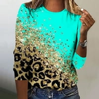 Žene padajuće majice Ležerne leopard Boja blok tiskani grafički pulover s dugim rukavima na vrhu pulover