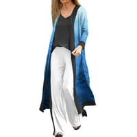 Yubatuo ženski modni casual dugačak dugi rukav s dugim jaknom kardigan kaputi za žene plave l