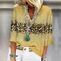 Qwertyu bluze za žene Business Casual V izrez Pol polu rukava Žene Žene kratke majice Dužina Leopard