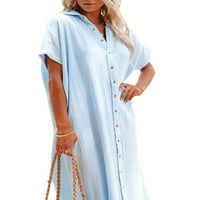 Imcute ženska haljina za plažu na plaži, kratki rukav gumb-down labav prekrivač