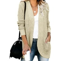 Ženska dugačka dušljiva moda čvrsta pletena dugih rukava prednji otvor za otvoreni džemper lagani izletni