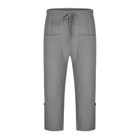 Amidoa Men Solid casual elastični pojas Pocket pamučni posteljina panela pantalone hlače labave fit
