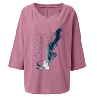 Ženska udobna elegantna tunika košulje s majicama V-izrez Grafički vrhovi dressy pamučna zalogaj bluza