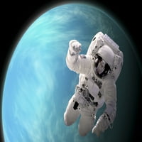 Umjetnički koncept astronauta koji pluta u svemiru. Planeta natkrivene vode osvijetljena je obližnom