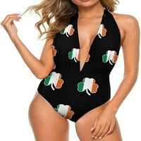 Irska zastava Shamrock Ženski komad kupaćih haljina kupaći kostimi dubokim V-izrezom kupaći kostim