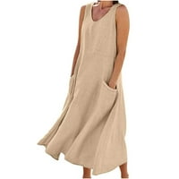 Ljetne platnene haljine za žene plus veličine bez rukava Maxi haljine sa čvrstim vratom duge plaže Flowy
