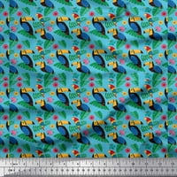 Soimoi Blue Rayon Crepe tkanine ptice i ostavlja tropske tkanine otisci sa dvorištem širom