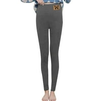 Ženska čvrsta boja plus baršunaste tople elastične gamaše visoko struk pamučne hlače Grey XL