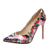 DMQupv ženske cipele velike pete cipele za cipele žene tiskane šiljaste cvjetne modne nožne ženske cipele