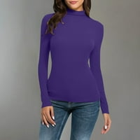 EGMY Womens Solid Color Turtleneck dugih rukava Thirt Slim bluza vrhovi