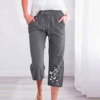 Borniu Capri pantalone za žene Ljetne casual elastične visoke struk posteljine hlače ravne široke obrezivanje