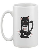 Kawaii crna mačka sa šalicom za kafu -Image by shutterstock