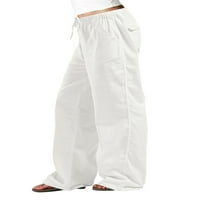 Dame dno obične duge hlače elastične struk Palazzo pant visoke strukske pantalone svakodnevno nose bijele