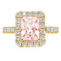 3,84ct smaragdni rez ružičasti simulirani dijamant 14k žuto zlato ugraviranje izjava bridalna godišnjica