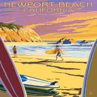 FL OZ Keramička krila, Newport Beach, Kalifornija, Surferi na zalasku sunca, Perilica za suđe i mikrovalna