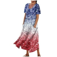 Haljine za žene Ženska pomaka kratkih rukava grafički grafički print Maxi džepne ljetne smjene haljine