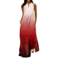 HHEI_K Ženska nova proljetna i ljetna modna klasična klasa V-izrez za tisak bez rukava duge haljine