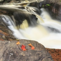 Crveni javorov lišće na Rock na Stubbovim vodopadima, provincijski park Arrowhead, u blizini Huntsville;