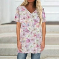 BAZYREY WOMENS BluZA ženska modna casual tiska V-izrez kratkih rukava tiskana majica Pink XL