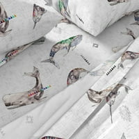 pamučni listovi, kalifornijski kralj set - kitovi veliki boho nautički akvarel narkraljki okeani Geometrijski ispis posteljinu od posteljice od strane kašičice